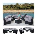 Bild 1 von Luxus Poly-Rattan-Garnitur Lier, Sitzgruppe Lounge-Set, XXL Sofa rund, anthrazit Kissen grau