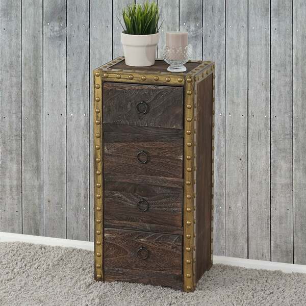 Bild 1 von Kommode Ambato, Schubladenkommode Schrank, 4 Schubladen 70x33x26cm Shabby-Look Vintage ~ braun