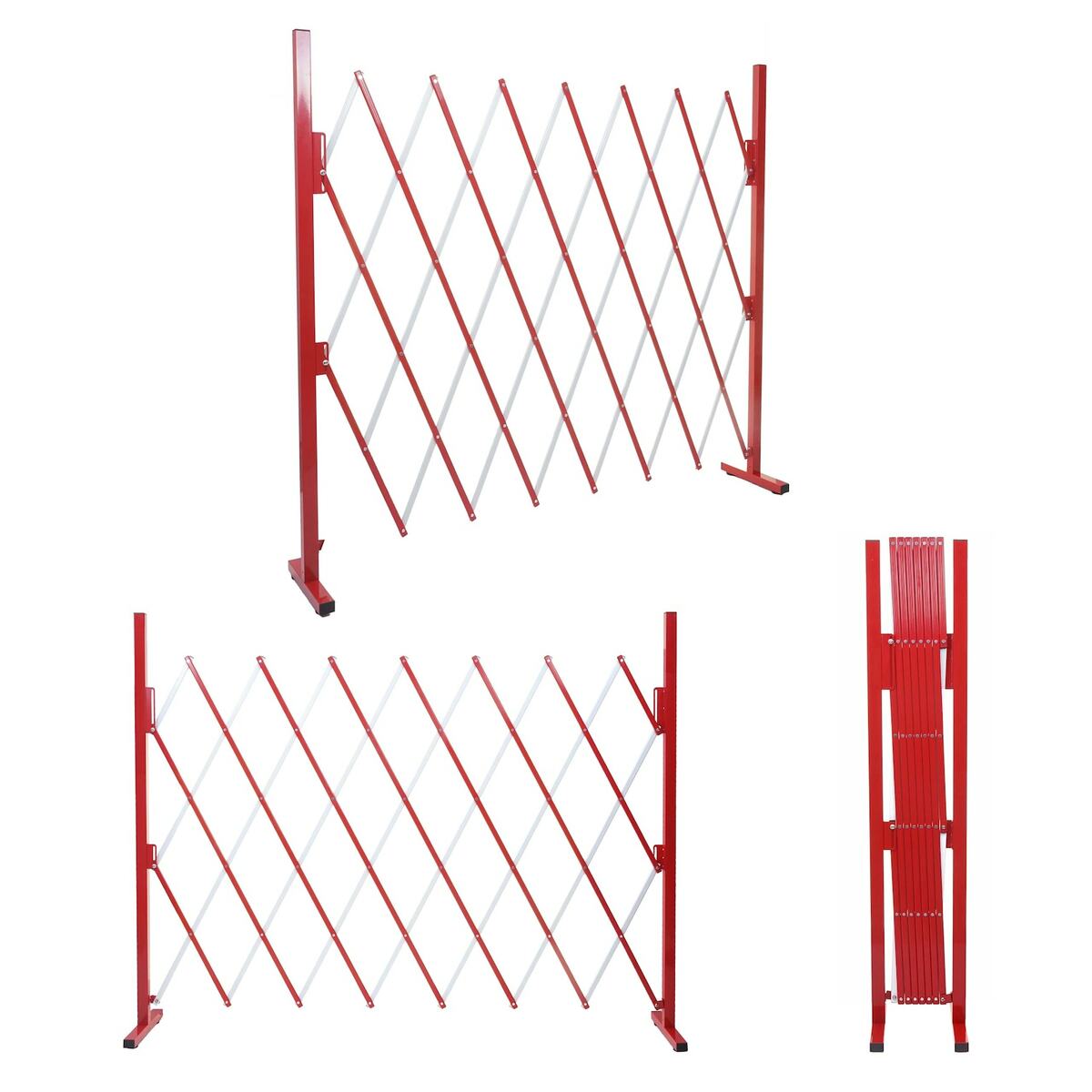 Bild 1 von Absperrgitter MCW-B34, Scherengitter Zaun Schutzgitter ausziehbar, Alu rot-weiß ~ Höhe 153cm, Breite 28-200cm