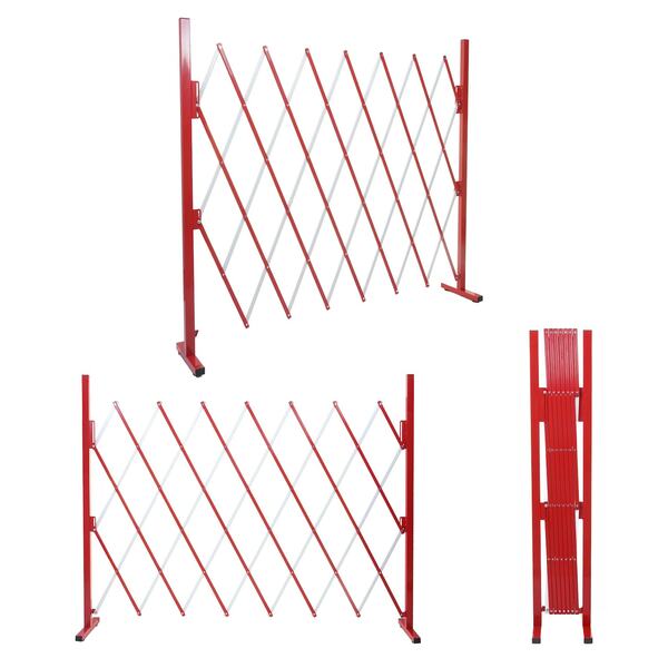 Bild 1 von Absperrgitter MCW-B34, Scherengitter Zaun Schutzgitter ausziehbar, Alu rot-weiß ~ Höhe 153cm, Breite 28-200cm