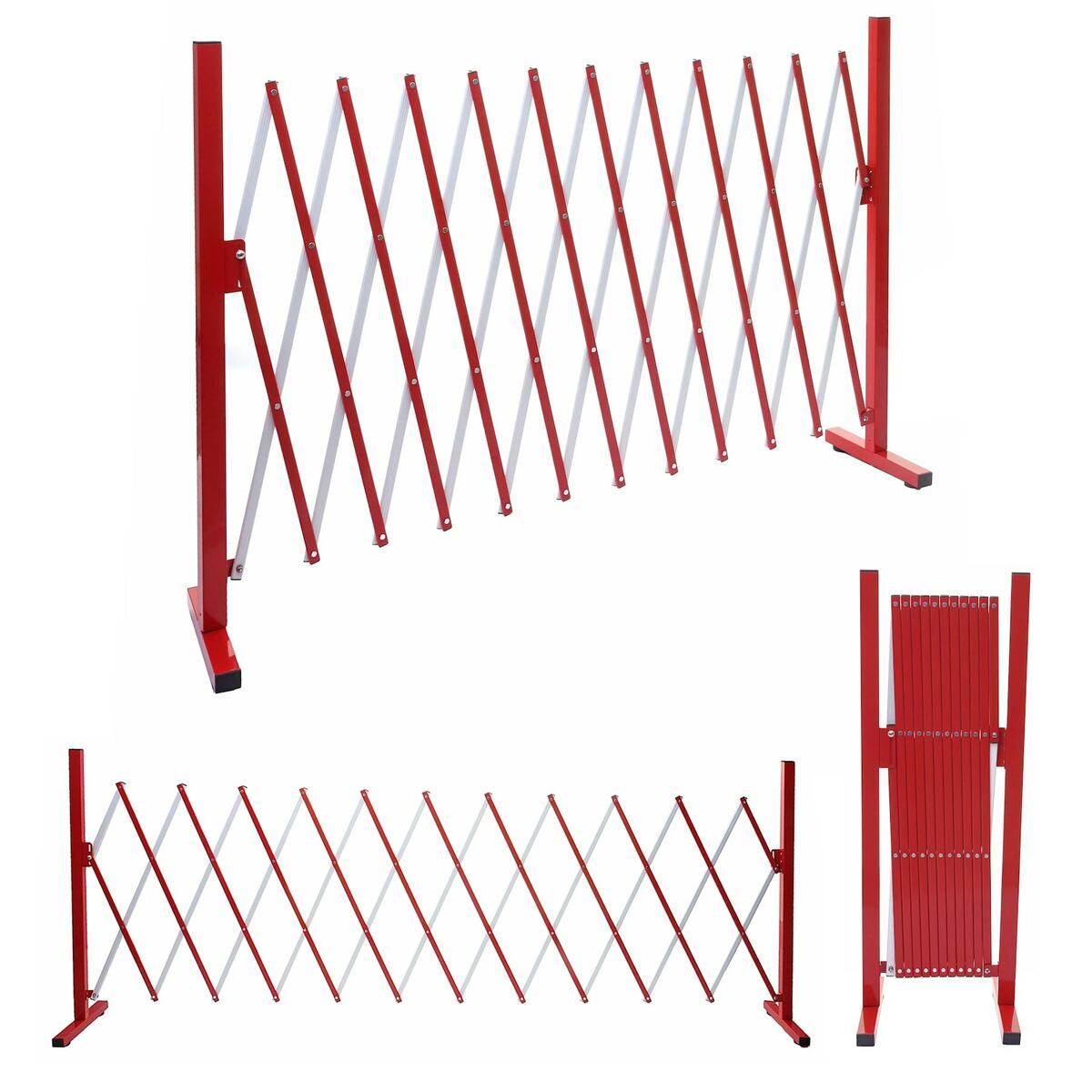 Bild 1 von Absperrgitter MCW-B34, Scherengitter Zaun Schutzgitter ausziehbar, Alu rot-weiß ~ Höhe 103cm, Breite 37-300cm
