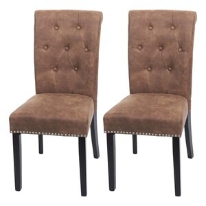 2er-Set Esszimmerstuhl Chesterfield II, Stuhl Küchenstuhl, Nieten ~ Stoff/Textil braun, dunkle Beine