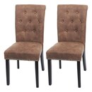 Bild 1 von 2er-Set Esszimmerstuhl Chesterfield II, Stuhl Küchenstuhl, Nieten ~ Stoff/Textil braun, dunkle Beine