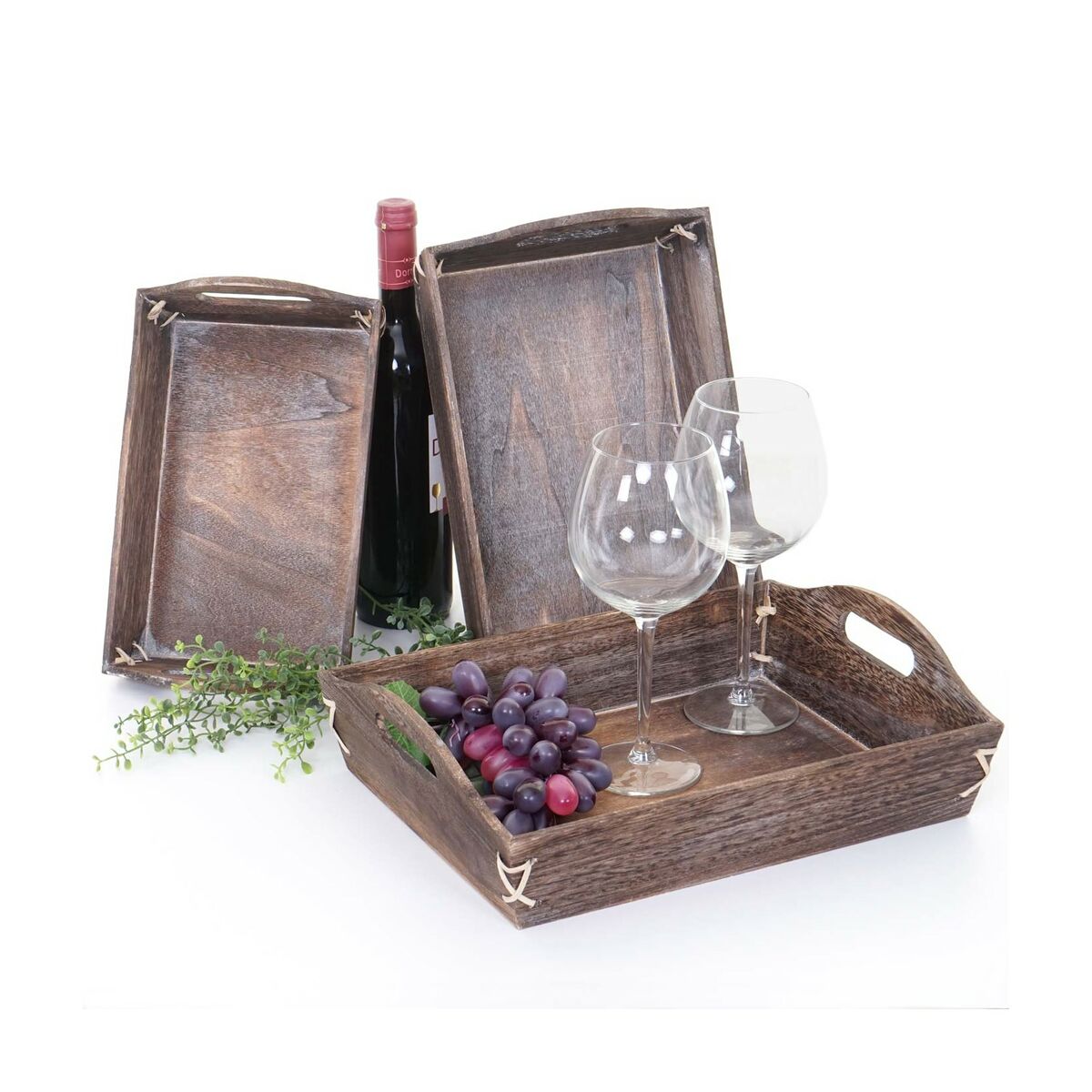 Bild 1 von 3er Set Tablett MCW-C50, Serviertablett Holztablett Frühstückstablett Dekotablett, Shabby-Look Vintage ~ braun, shabby