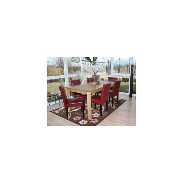 Bild 1 von 6er-Set Esszimmerstuhl Stuhl Küchenstuhl Littau, Leder ~ rot, dunkle Beine