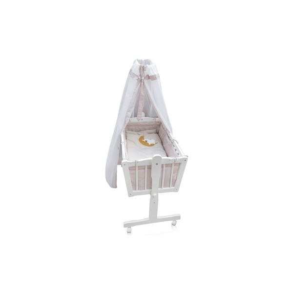 Bild 1 von Baby Wiege Kinder Bett Stubenwagen Beistellbett + 9 tlg. Zubehör Weiß / Beige