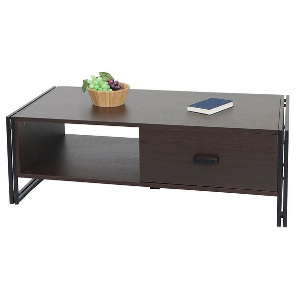 Bild 1 von Couchtisch MCW-A27, Beistelltisch Wohnzimmertisch, 41x120x60cm 3D-Struktur, Metall MDF ~ dunkelbraun