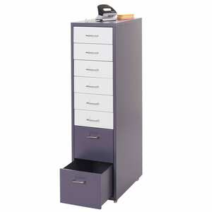 Rollcontainer Preston T851, Schubladenschrank Stahlschrank, 110x28x41cm 8 Schubladen ~ dunkelgrau weiß-dunkelgrau