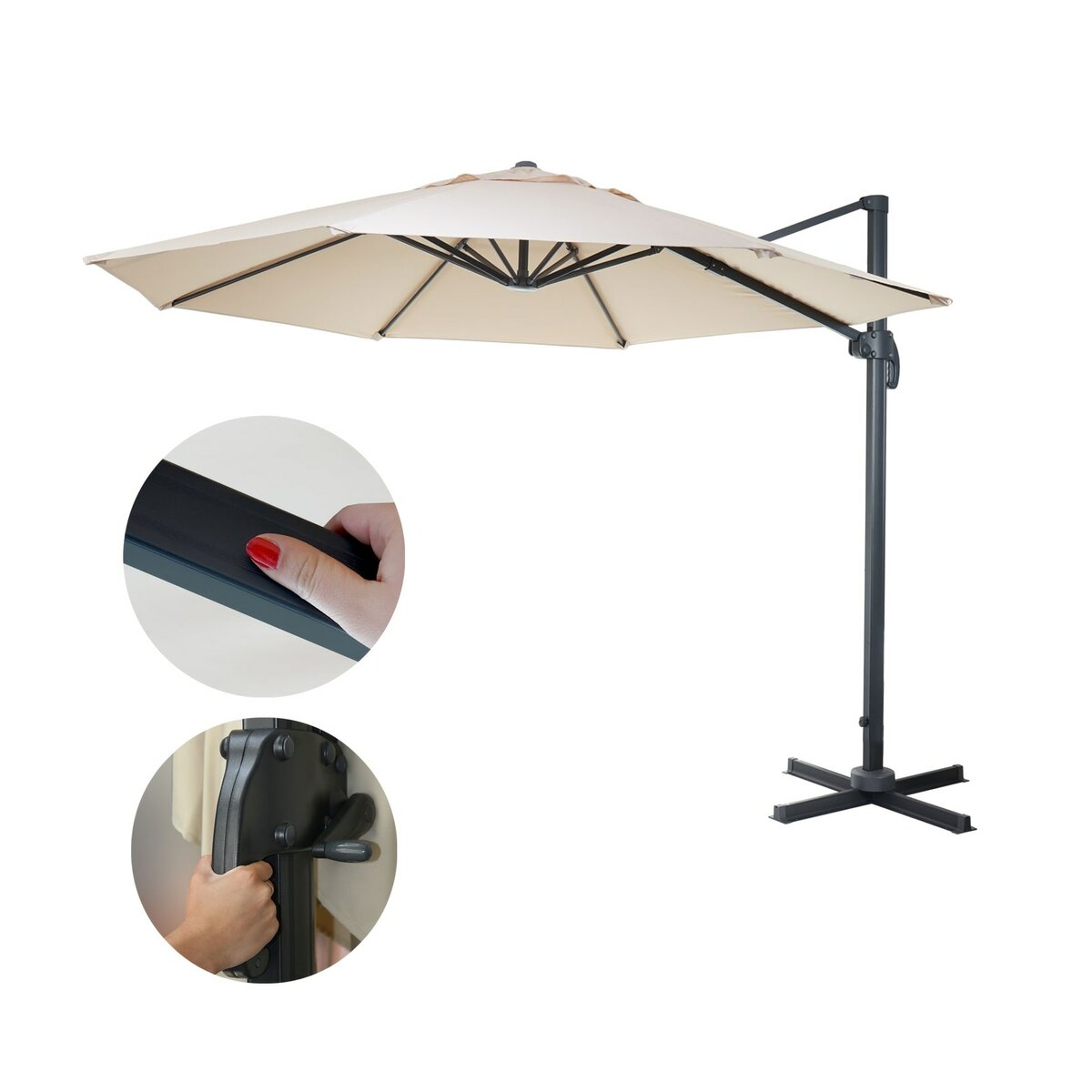 Bild 1 von Gastronomie-Ampelschirm MCW-A96, Sonnenschirm, rund Ø 3m Polyester Alu/Stahl 23kg ~ creme ohne Ständer