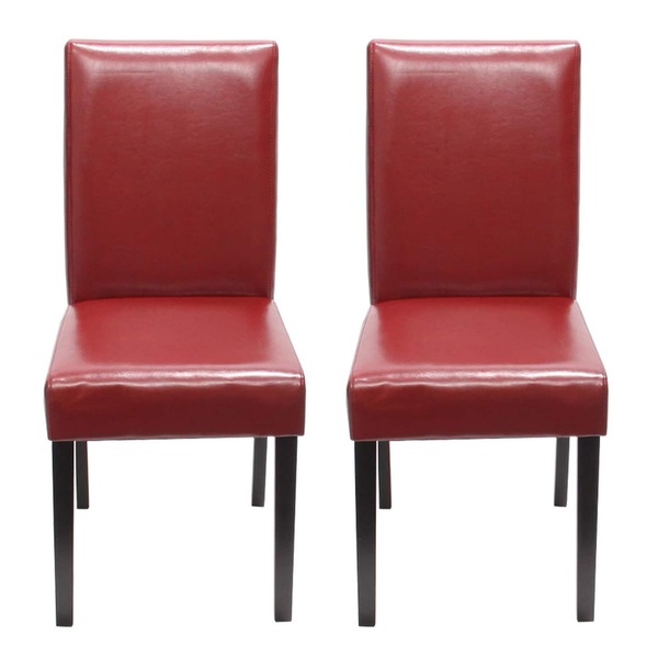 Bild 1 von 2er-Set Esszimmerstuhl Stuhl Küchenstuhl Littau ~ Leder, rot, dunkle Beine