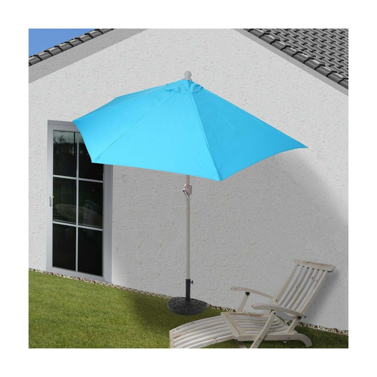 Bild 1 von Sonnenschirm halbrund Lorca, Halbschirm Balkonschirm, UV 50+ Polyester/Alu 3kg ~ 300cm türkis mit Ständer