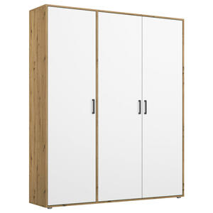 Mid.you Drehtürenschrank, Weiß, Eiche Artisan, Kunststoff, 4 Fächer, 140x194x53 cm, Blauer Engel, BQ - Bündnis für Qualität, Made in Germany, Schlafzimmer, Kleiderschränke, 3- türige Kleiders