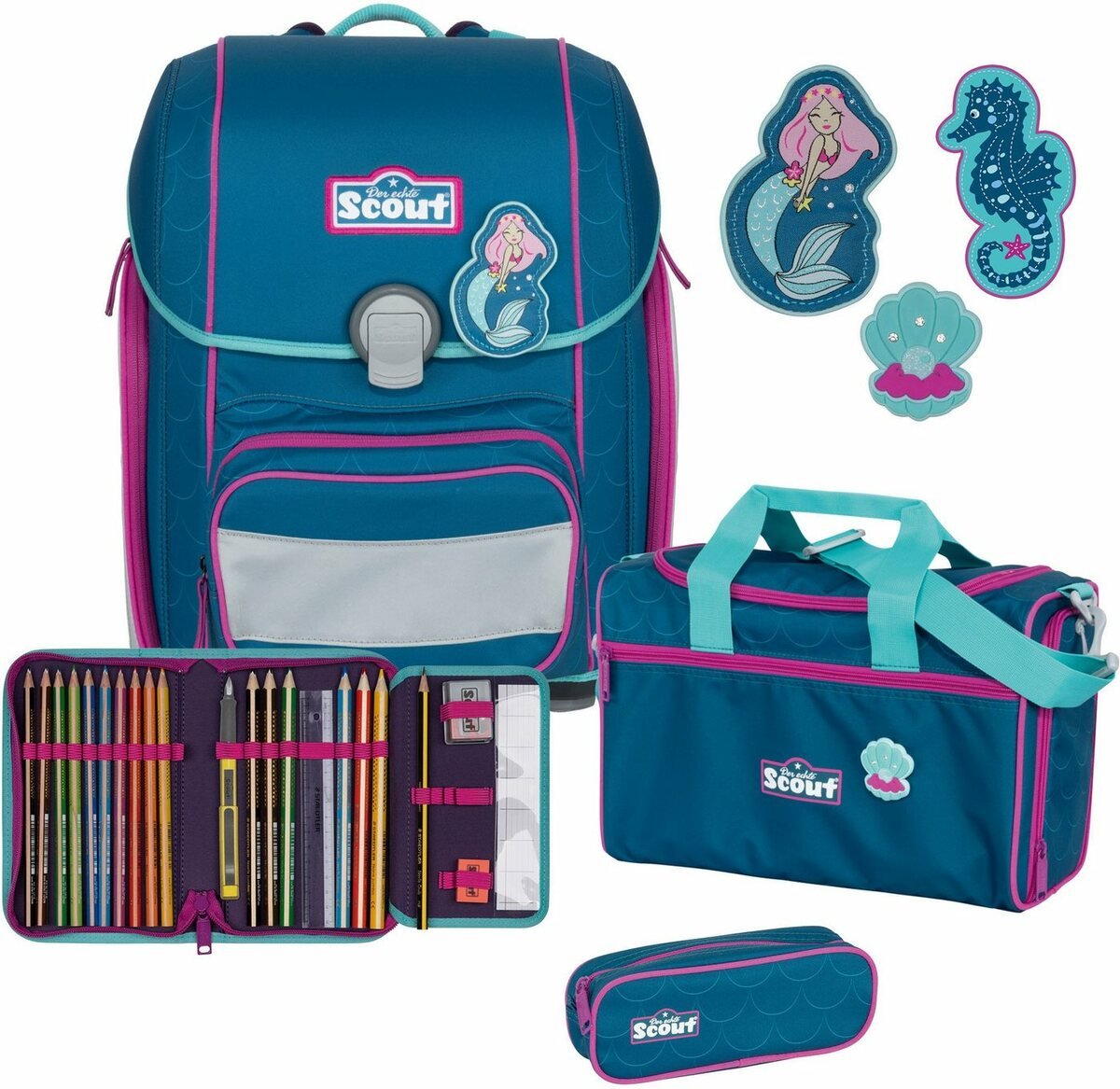Bild 1 von Scout Schulranzen Genius, Mermaid (Set), mit 3 Funny Snaps, enthält recyceltes Material