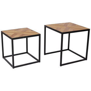 Mid.you Couchtischset, Natur, Schwarz, Holz, Metall, 2-teilig, Tanne, furniert, quadratisch, Flachrohr, 40x35x40 cm, Wohnzimmer, Wohnzimmertische, Satztische