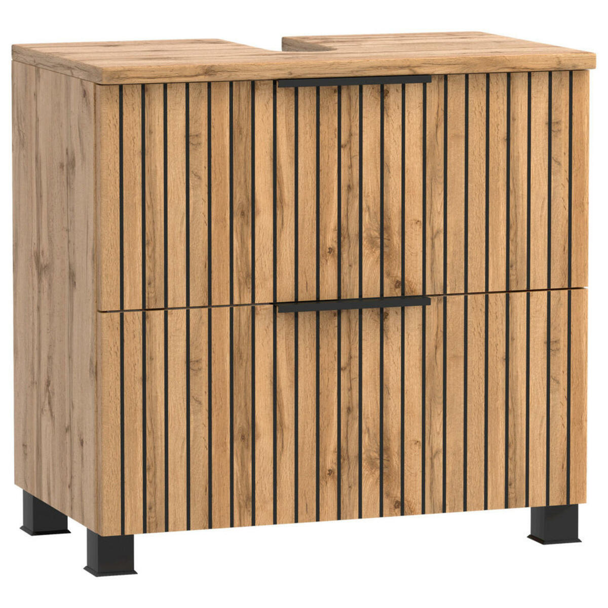 Bild 1 von Mid.you Waschbeckenunterschrank, Schwarz, Eiche Wotan, Metall, 1 Schubladen, 60x54x35 cm, stehend, hängend, Badezimmer, Badezimmerschränke, Waschbeckenunterschränke