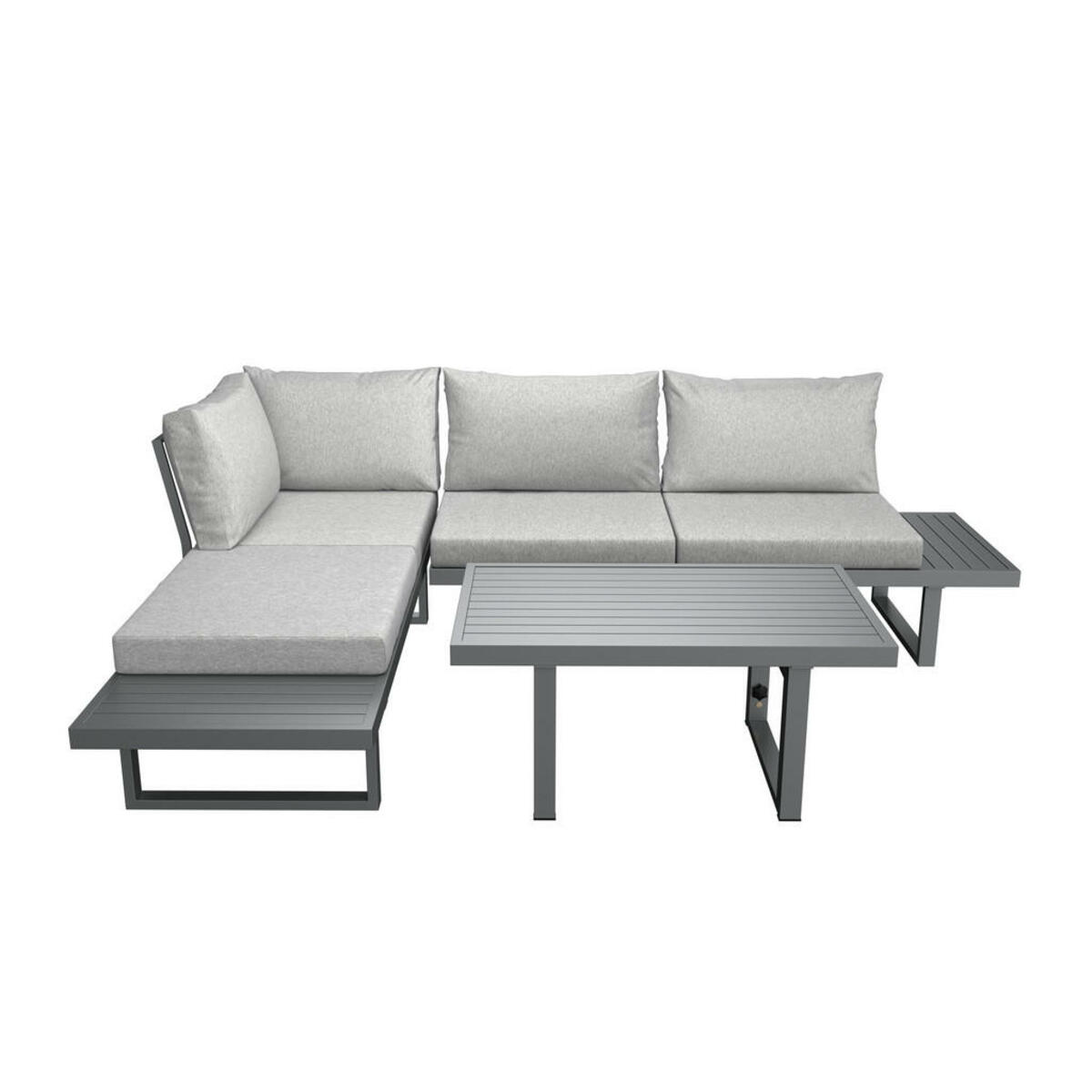 Bild 1 von Ambia Garden Loungegarnitur, Grau, Metall, Füllung: Komfortschaum,Polyester, U-Form, L-Form, 176x100x71 cm, Tisch höhenverstellbar, UV-beständig, Loungemöbel, Loungemöbel-Sets