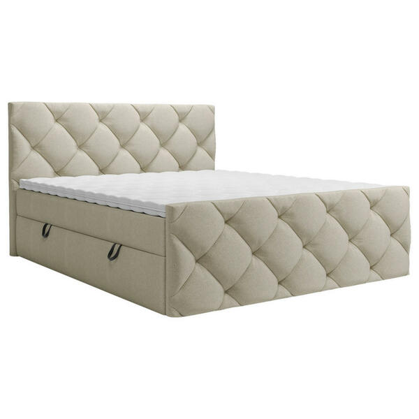 Bild 1 von Carryhome Boxbett, Beige, Textil, H3, Höhe ca. 20 cm, 160x200 cm, Bettkasten, gepolstertes Kopfteil, Topper durchgehend, in verschiedenen Größen erhältlich, Schlafzimmer, Betten, Doppelbetten