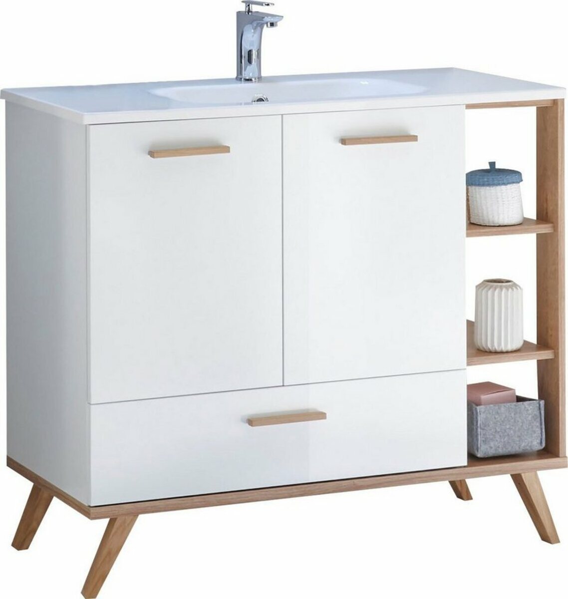 Bild 1 von PELIPAL Waschtisch Quickset 923, Breite 101 cm, Mineralgussbecken, seitliche offenes Regal, Holzgriffe