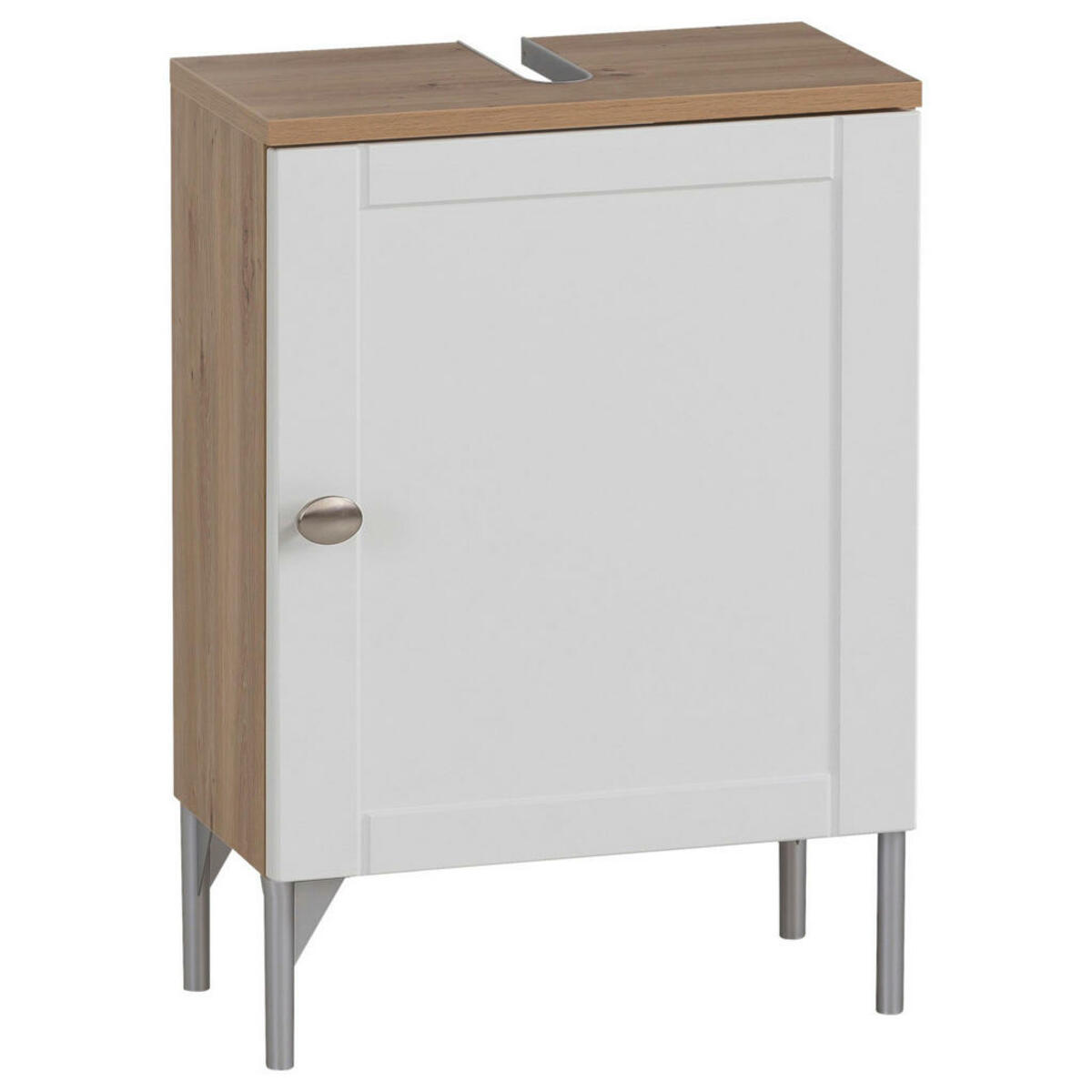 Bild 1 von Stylife Waschbeckenunterschrank Jesper, Silber, Weiß, Eiche Artisan, Metall, 40.3x58.5x32 cm, Made in Germany, Zusatzausstattung erhältlich, stehend, Typenauswahl, Badezimmer, Badezimmerschränke,