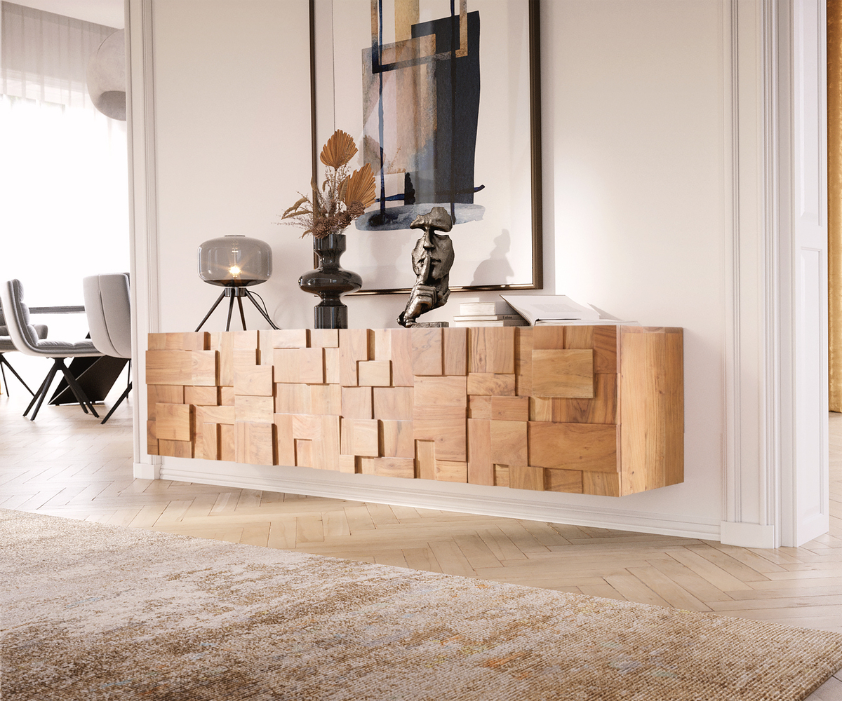 Bild 1 von Lowboard Puzzle 175 cm 4 Türen Akazie Natur schwebend