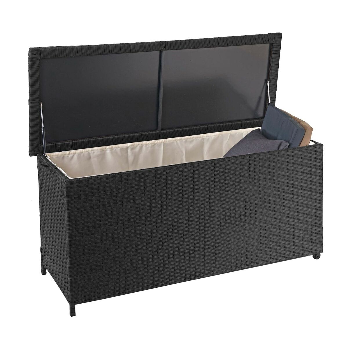 Bild 1 von Poly-Rattan Kissenbox MCW-D88, Gartentruhe Auflagenbox Truhe ~ Premium schwarz, 63x135x52cm 320l