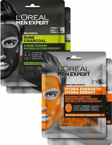 L'ORÉAL PARIS MEN EXPERT Gesichtsmasken-Set »Pure Charcoal und Hydra Energy« Set, 4-tlg.