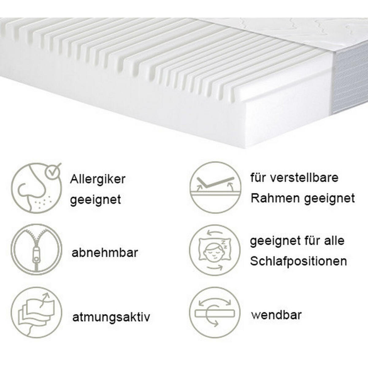 Bild 1 von Mid.you Viscomatratze, Weiß, Textil, H2 + H3, Füllung: Polyester, Fleece, Polyetherschaumkern, rechteckig, 90x200 cm, Härtegradauswahl, Bezug abnehmbar/waschbar, Ober- und Unterseite versteppt, f