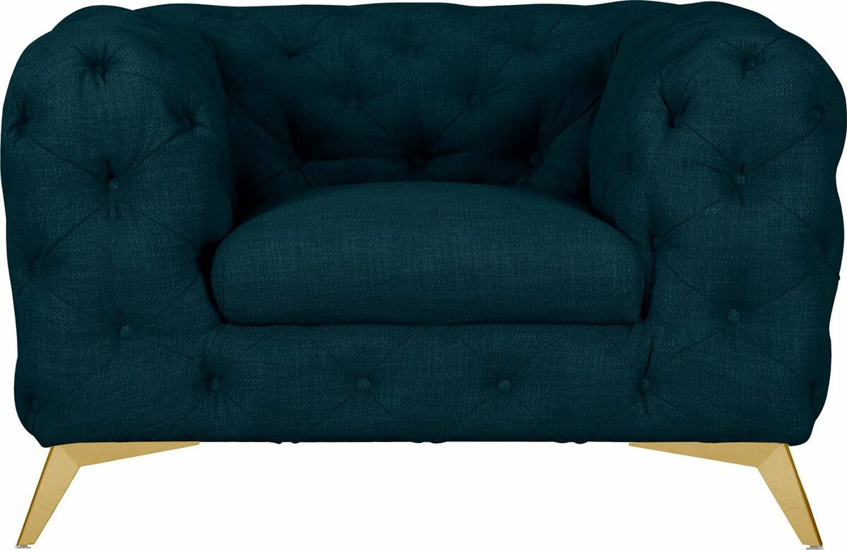 Bild 1 von Leonique Chesterfield-Sessel Glynis, aufwändige Knopfheftung, moderne Chesterfield Optik, Fußfarbe wählbar, Blau
