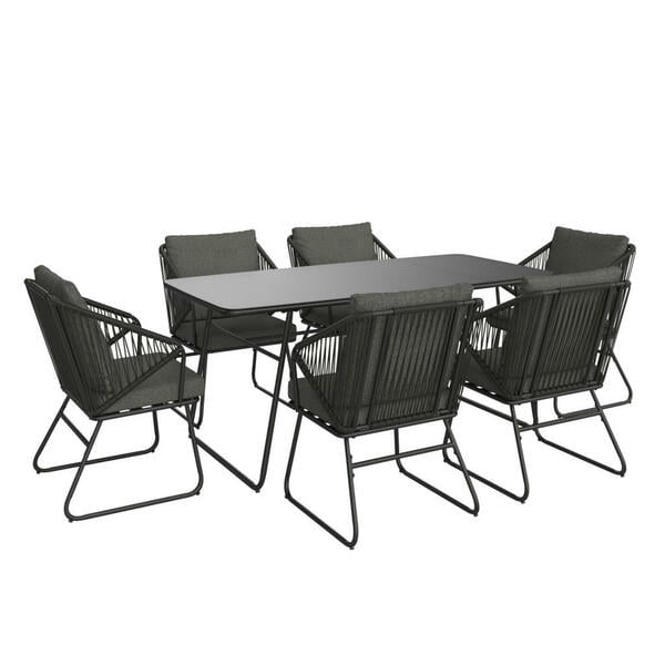 Bild 1 von Ambia Garden Gartentischgruppe, Schwarz, Dunkelgrau, Metall, Kunststoff, Glas, Textil, Füllung: Schaumstoff,Polyester, U-Form, 58x85x85 cm, Gartenmöbel, Gartenmöbel-Sets