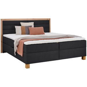 Carryhome Boxbett, Schwarz, Eiche Artisan, Textil, Eiche, massiv, H2, Höhe ca. 18 cm, 180x200 cm, Topper durchgehend, in verschiedenen Größen erhältlich, Schlafzimmer, Betten, Doppelbetten