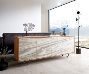 Sideboard Kleo 175 cm Akazie Natur 4 Türen V-Fuß Edelstahl