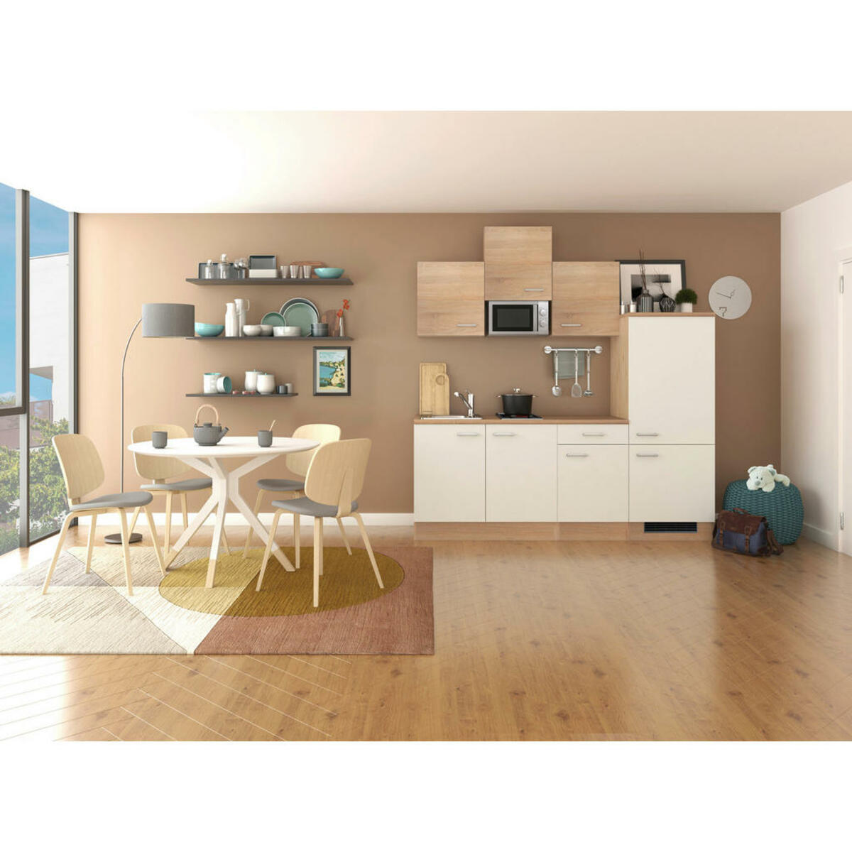 Bild 1 von FlexWell Küchenblock, Weiß, Sonoma Eiche, Kunststoff, 1,1 Schubladen, einmalig seitenverkehrt montierbar, nur wie online abgebildet bestellbar, 210 cm, Made in Germany, links aufbaubar, rechts aufb