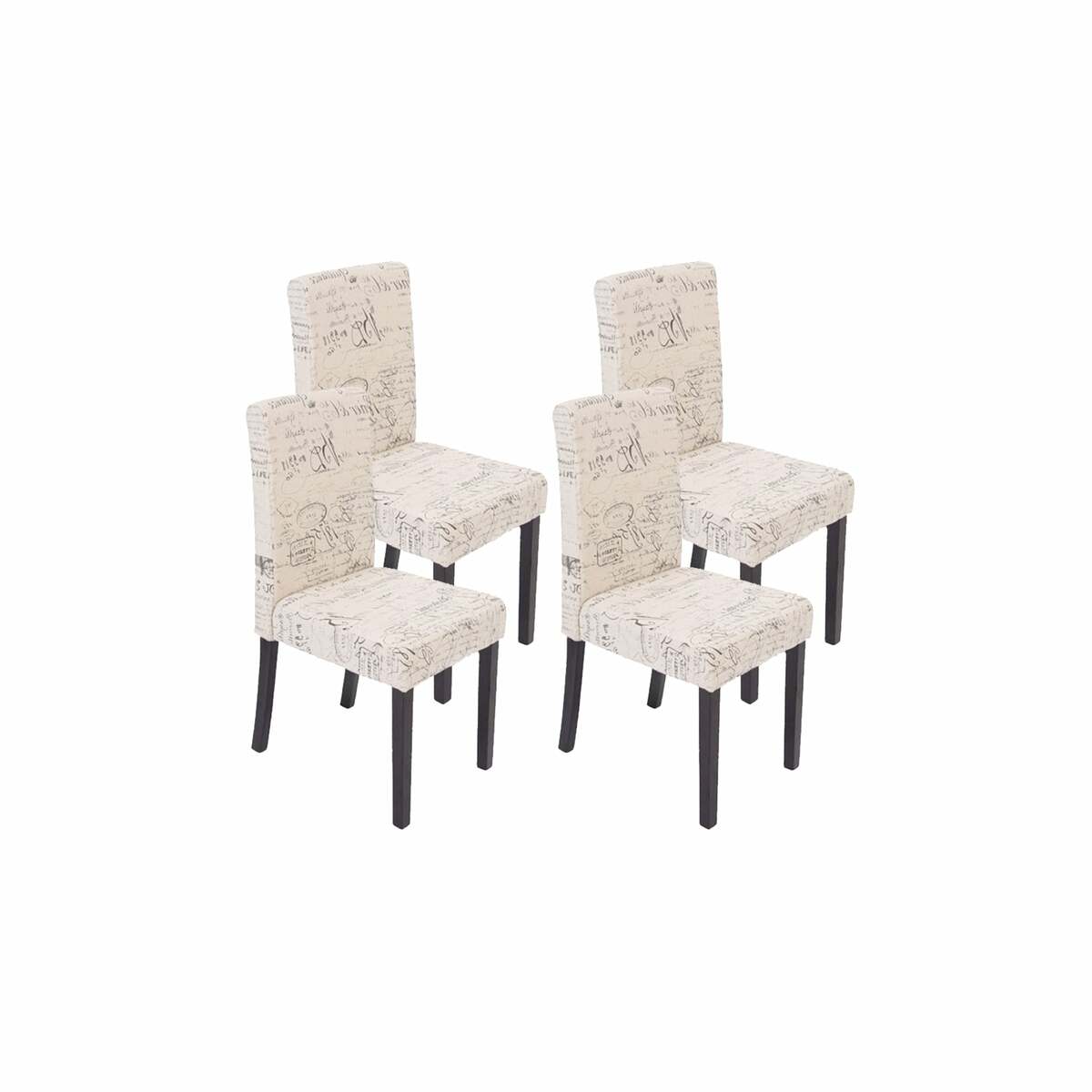 Bild 1 von 4er-Set Esszimmerstuhl Stuhl Küchenstuhl Littau ~ Textil mit Schriftzug, creme, dunkle Beine