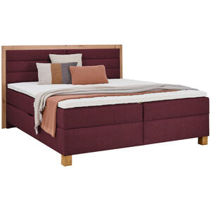 Carryhome Boxbett, Dunkelrot, Eiche Artisan, Textil, Eiche, massiv, H2, Höhe ca. 18 cm, 160x200 cm, Topper durchgehend, in verschiedenen Größen erhältlich, Schlafzimmer, Betten, Doppelbetten