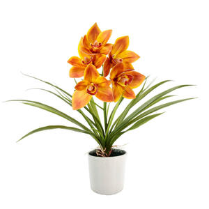 Orchidee, Dunkelorange, Keramik, 35x40x15 cm, Dekoration, Kunstblumen