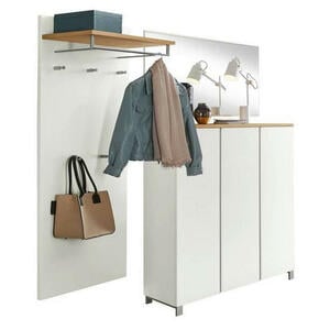 Garderobe, Silber, Weiß, Eiche, Holz, 3-teilig, Eiche, furniert, 210x195x37 cm, Garderobe, Garderoben-Sets