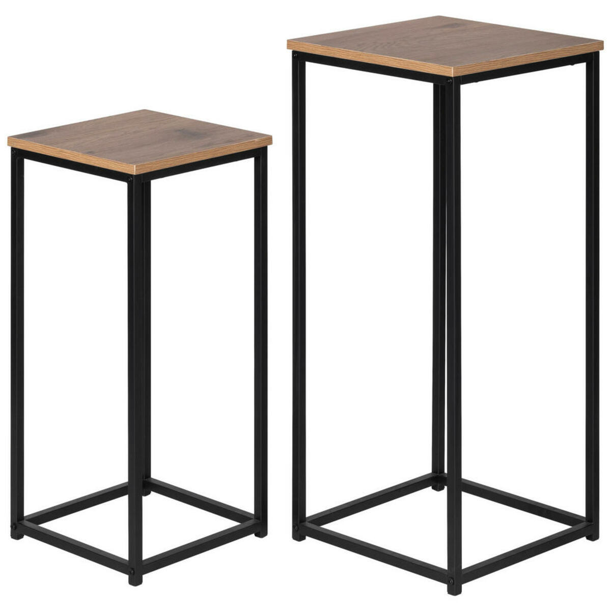 Bild 1 von Mid.you Blumentischset, Natur, Schwarz, Metall, 2-teilig, quadratisch, eckig, 35x30x80 cm, einfacher Aufbau, Wohnzimmer, Wohnzimmertische, Blumenständer