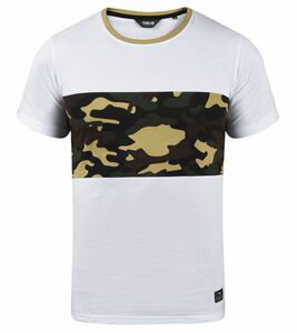 !SOLID SDCallux Herren Kurzarm-Shirt mit Camouflage Color-Block Baumwoll-Shirt 21300024 7900018 Weiß