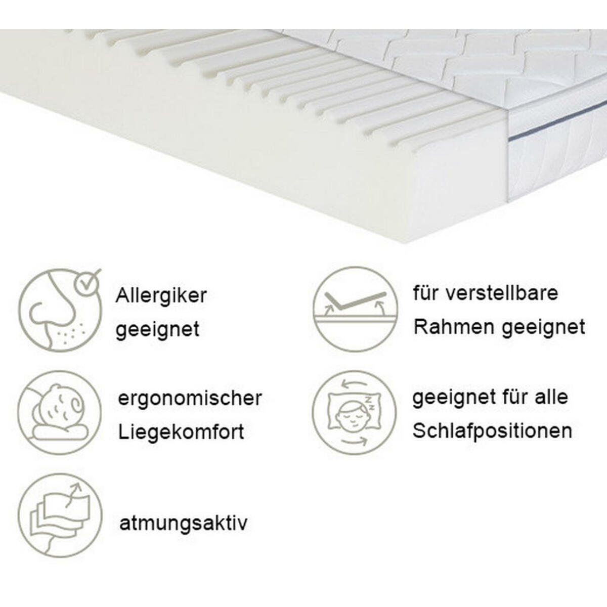 Bild 1 von Mid.you Kaltschaummatratze, Weiß, Textil, H2 + H3, Füllung: Polyester, Fleece, rechteckig, 180x200 cm, Härtegradauswahl, Bezug abnehmbar/waschbar, Ober- und Unterseite versteppt, für Hausstauball