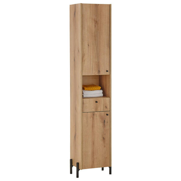 Bild 1 von Mid.you Hochschrank, Eiche, Kunststoff, 4 Fächer, 1 Schubladen, 38x195x32 cm, Made in EU, stehend, Badezimmer, Badmöbelsets & -serien, Badmöbel-Serien