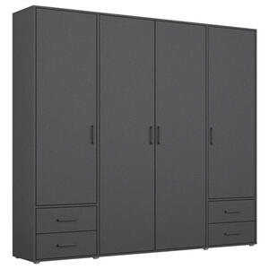 Mid.you Drehtürenschrank, Grau, Kunststoff, 5 Fächer, 4 Schubladen, 187x194x53 cm, Blauer Engel, BQ - Bündnis für Qualität, Made in Germany, Schlafzimmer, Kleiderschränke, 4- türige Kleidersch