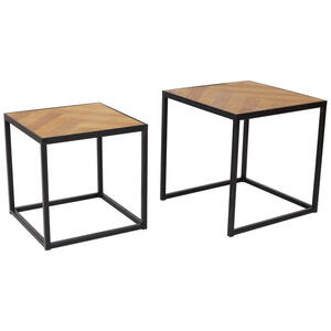 Mid.you Couchtischset, Natur, Schwarz, Holz, Metall, 2-teilig, Tanne, furniert, quadratisch, Flachrohr, 40x35x40 cm, Wohnzimmer, Wohnzimmertische, Satztische