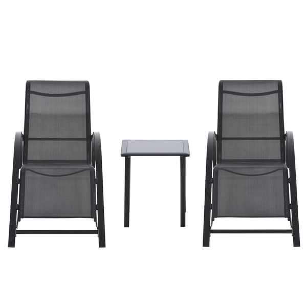 Outsunny Sonnenliege mit Tisch, 3erSet Gartenliegen, Relaxliege