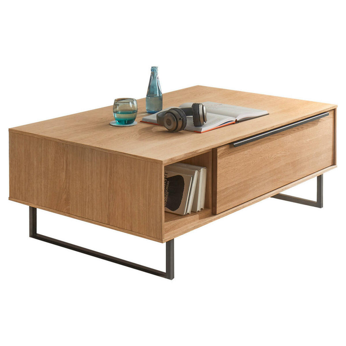 Bild 1 von SetOne by Musterring Couchtisch, Schwarz, Eiche, Metall, massiv, 1 Schubladen, rechteckig, Kufe, 70x40 cm, Stauraum, offenes Fach, Wohnzimmer, Wohnzimmertische, Couchtische, Couchtische mit Stauraum