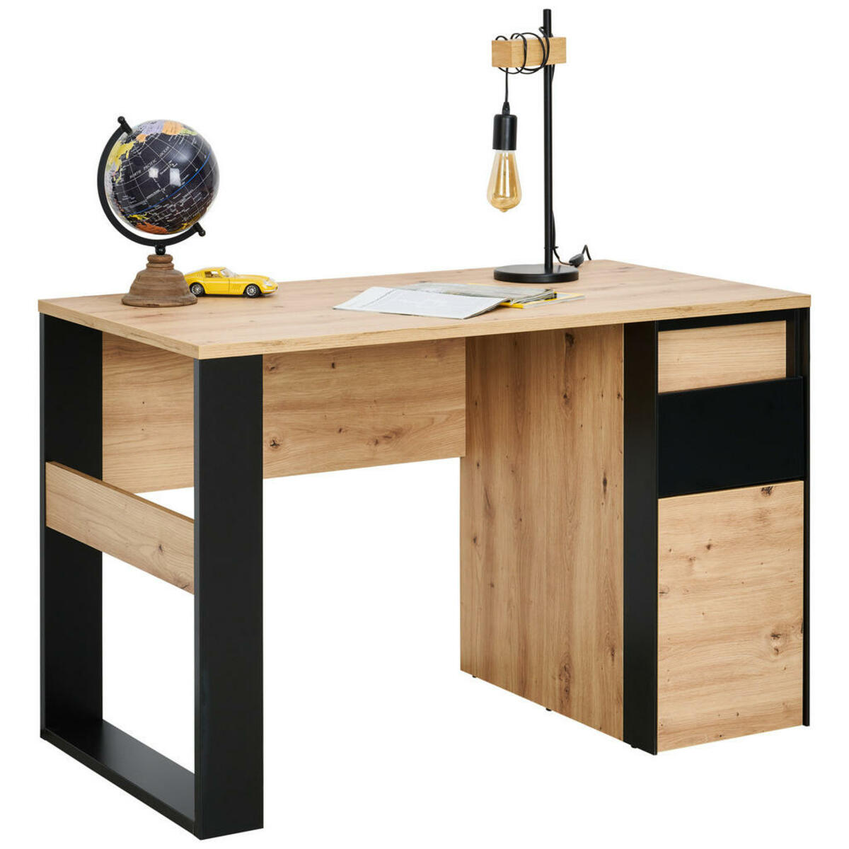 Bild 1 von Voleo Schreibtisch, Eiche Artisan, Schwarz, 1 Schubladen, rechteckig, eckig, Kufe, 63x76 cm, Stauraum, Arbeitszimmer, Schreibtische, Bürotische