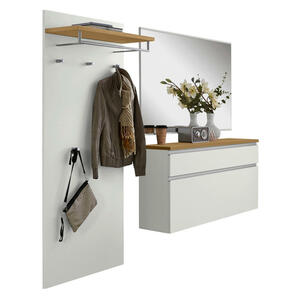 Garderobe, Silber, Weiß, Eiche, Holz, 3-teilig, Eiche, furniert, 210x190x31 cm, Garderobe, Garderoben-Sets