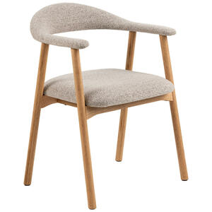 Mid.you Armlehnstuhl, Beige, Textil, Eiche, massiv, Füllung: Polyurethan (Pur), rund, 56x75.5x54 cm, Esszimmer, Stühle, Armlehnenstühle