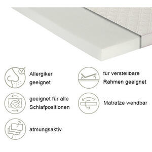 P & B Kaltschaummatratze, Weiß, Textil, H2 + H3, Füllung: Vlies, rechteckig, 90x190 cm, Härtegradauswahl, Ober- und Unterseite versteppt, für Hausstauballergiker geeignet, wendbar, optimale Belü