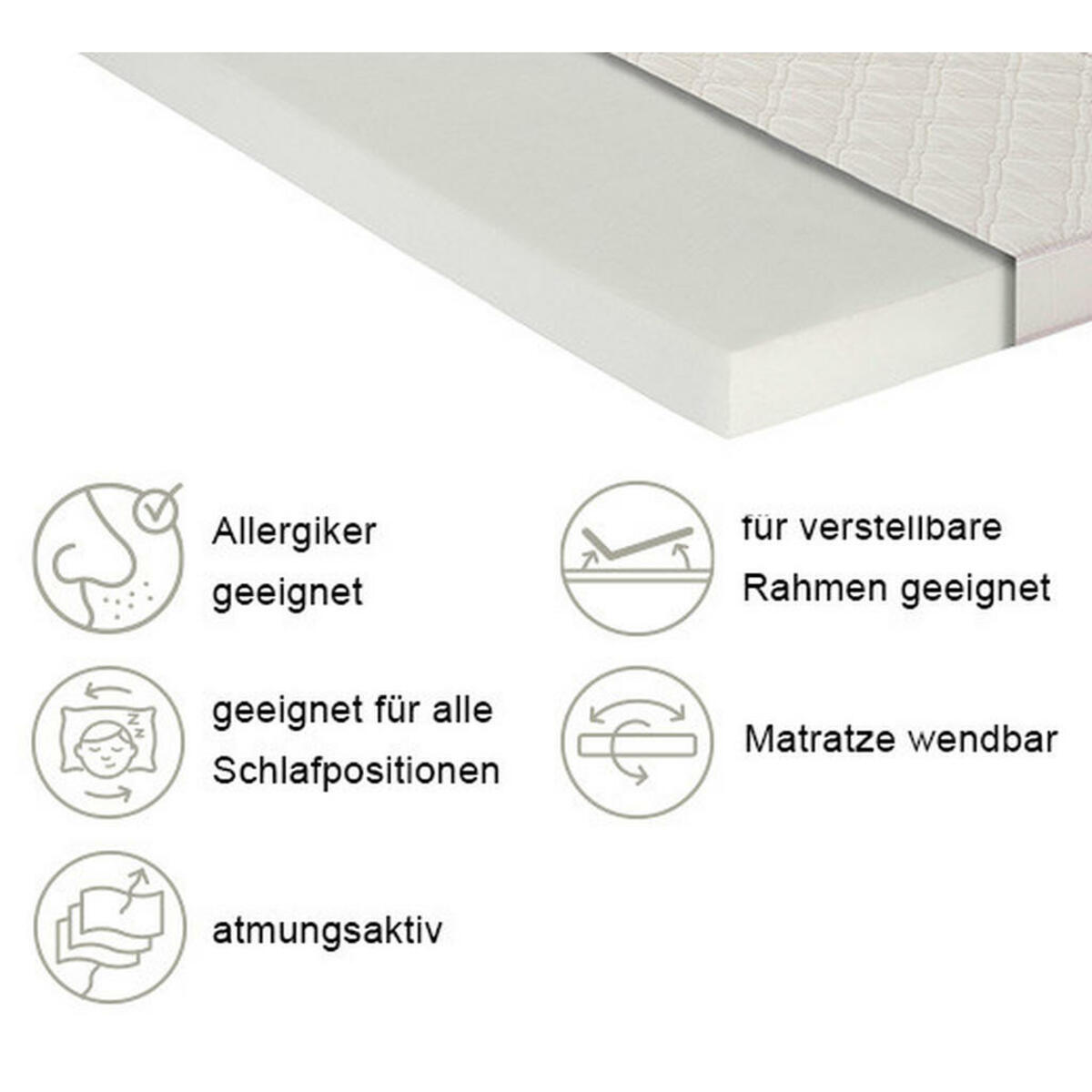 Bild 1 von P & B Kaltschaummatratze, Weiß, Textil, H2 + H3, Füllung: Vlies, rechteckig, 90x200 cm, Härtegradauswahl, Ober- und Unterseite versteppt, für Hausstauballergiker geeignet, wendbar, optimale Belü
