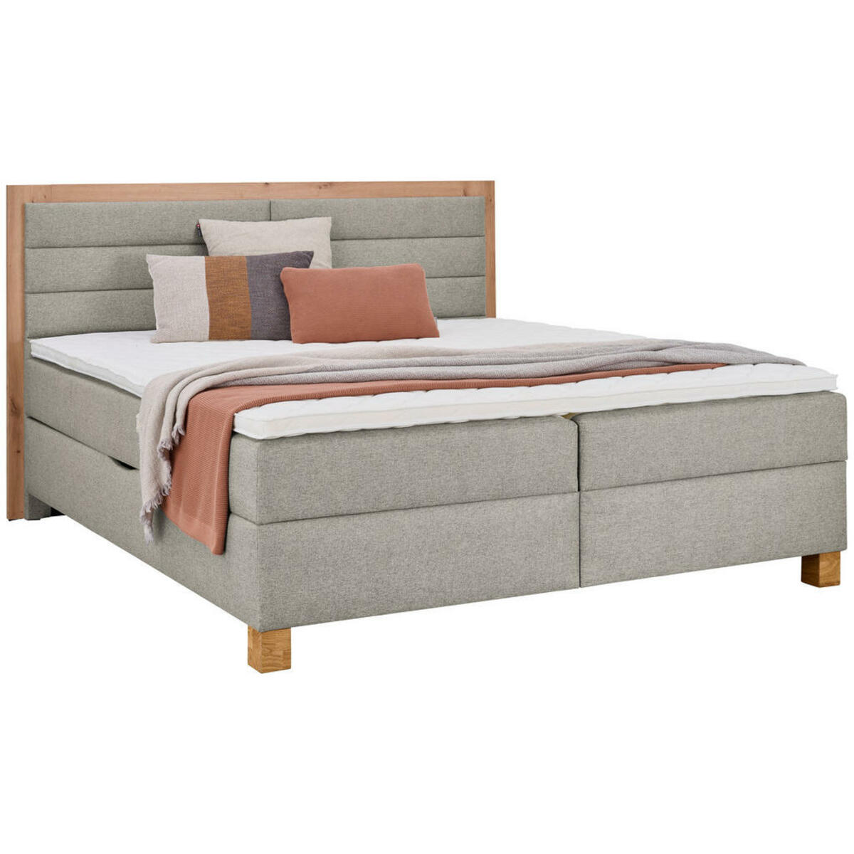 Bild 1 von Carryhome Boxbett, Beige, Eiche Artisan, Textil, Eiche, massiv, H2, Höhe ca. 18 cm, 160x200 cm, Topper durchgehend, in verschiedenen Größen erhältlich, Schlafzimmer, Betten, Doppelbetten